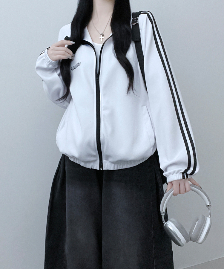 챔프레터링라인트랙밴딩져지집업자켓 화이트