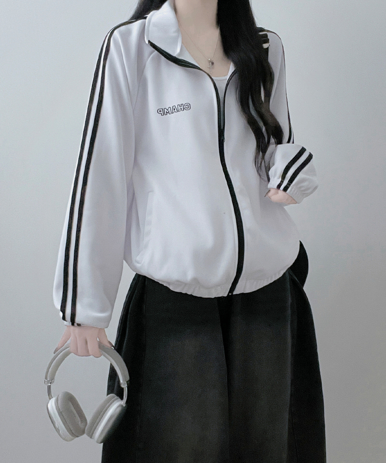 챔프레터링라인트랙밴딩져지집업자켓 화이트