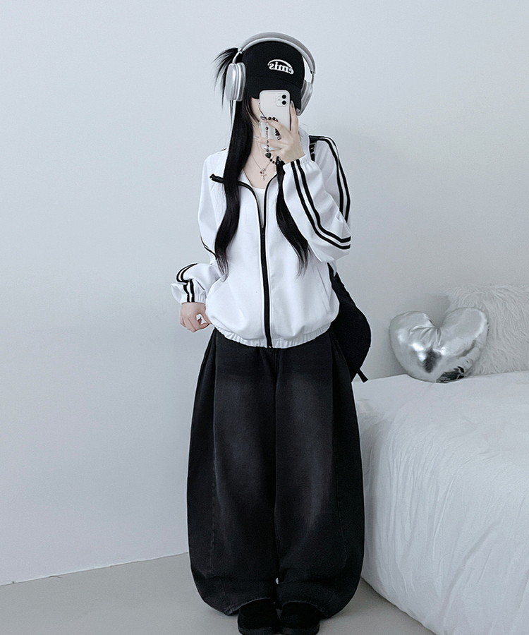 챔프레터링라인트랙밴딩져지집업자켓 화이트