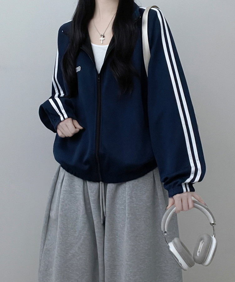 챔프레터링라인트랙밴딩져지집업자켓 네이비