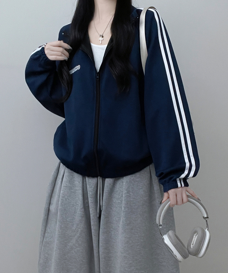 챔프레터링라인트랙밴딩져지집업자켓 네이비