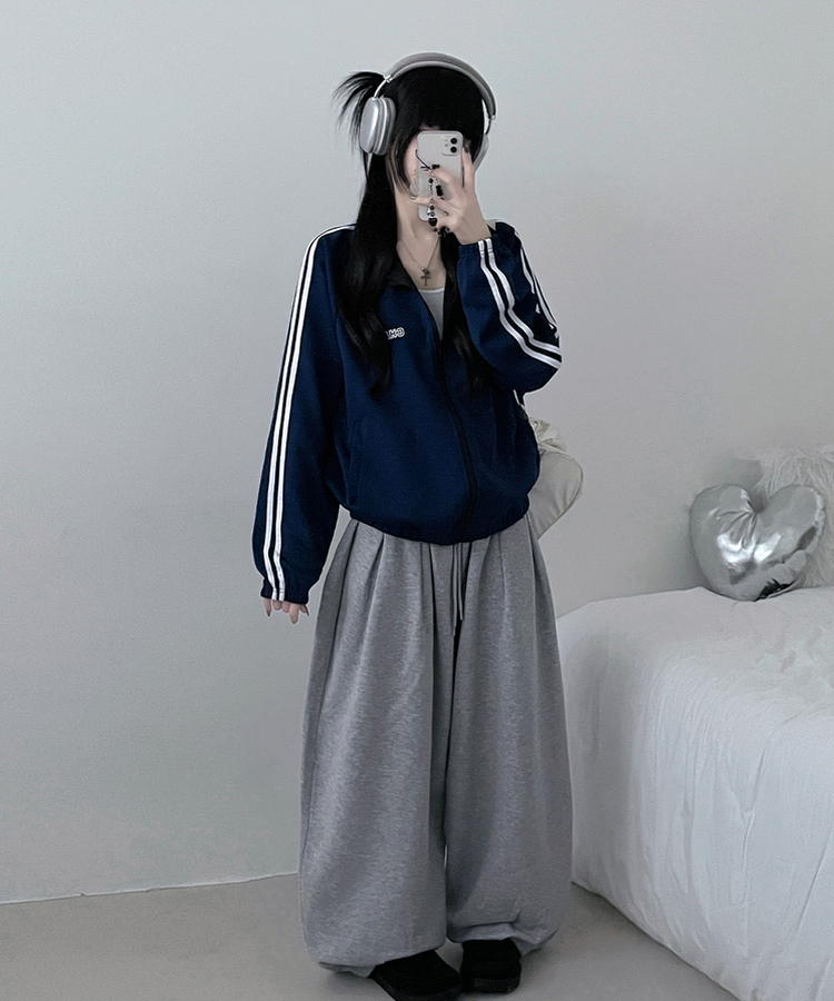 챔프레터링라인트랙밴딩져지집업자켓 네이비