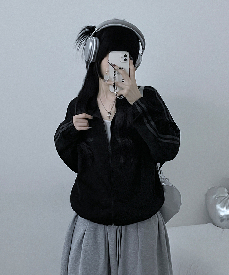 챔프레터링라인트랙밴딩져지집업자켓 블랙