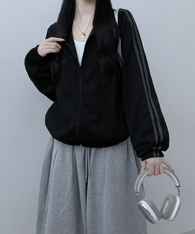 챔프레터링라인트랙밴딩져지집업자켓 블랙