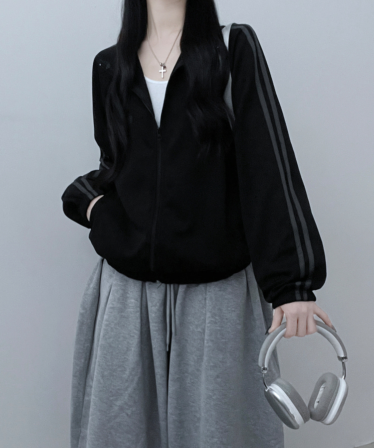 챔프레터링라인트랙밴딩져지집업자켓 블랙