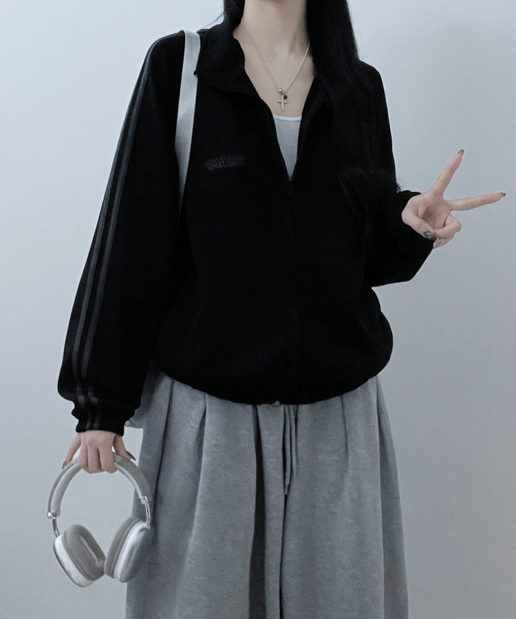 챔프레터링라인트랙밴딩져지집업자켓 블랙