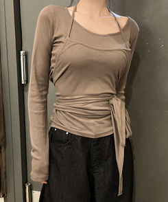 【SET】ラップレイヤード長袖Ｔシャツ BROWN