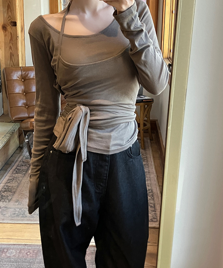 【SET】ラップレイヤード長袖Ｔシャツ BROWN