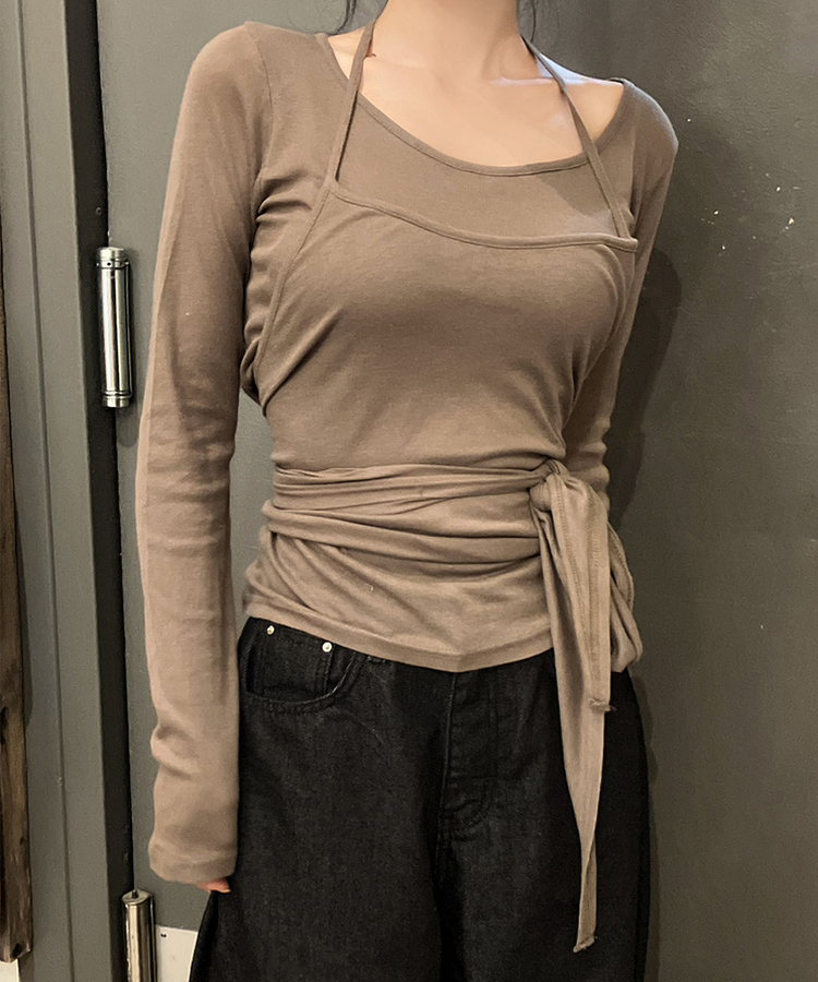 【SET】ラップレイヤード長袖Ｔシャツ BROWN