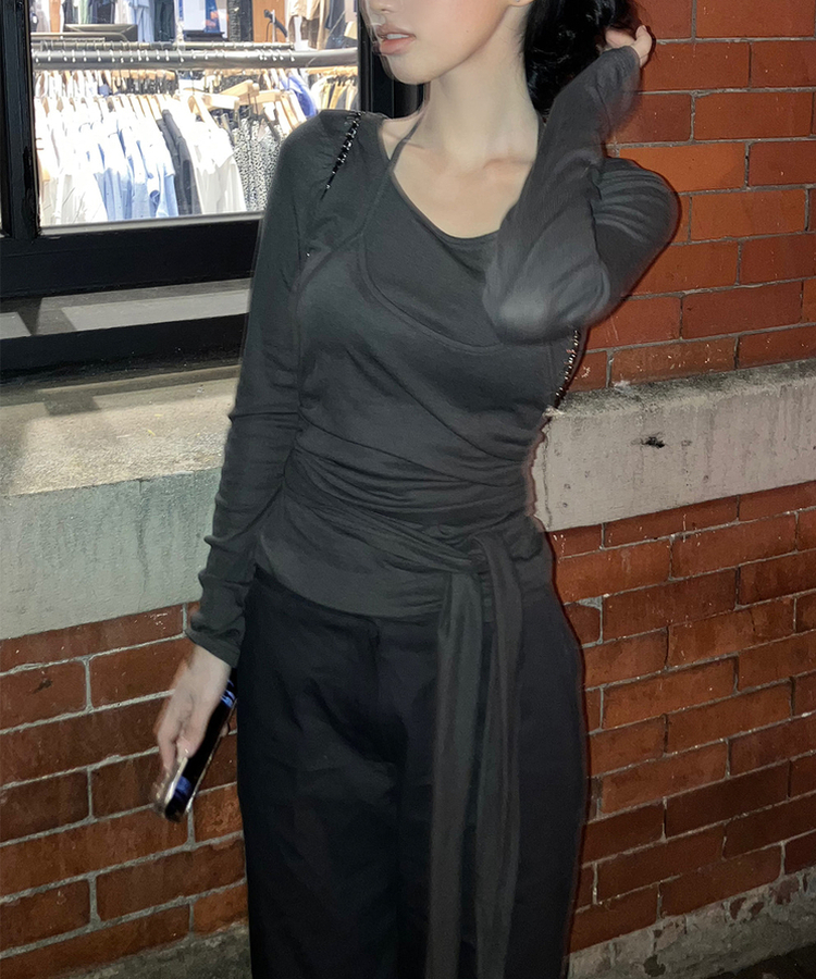 【SET】ラップレイヤード長袖Ｔシャツ CHARCOAL