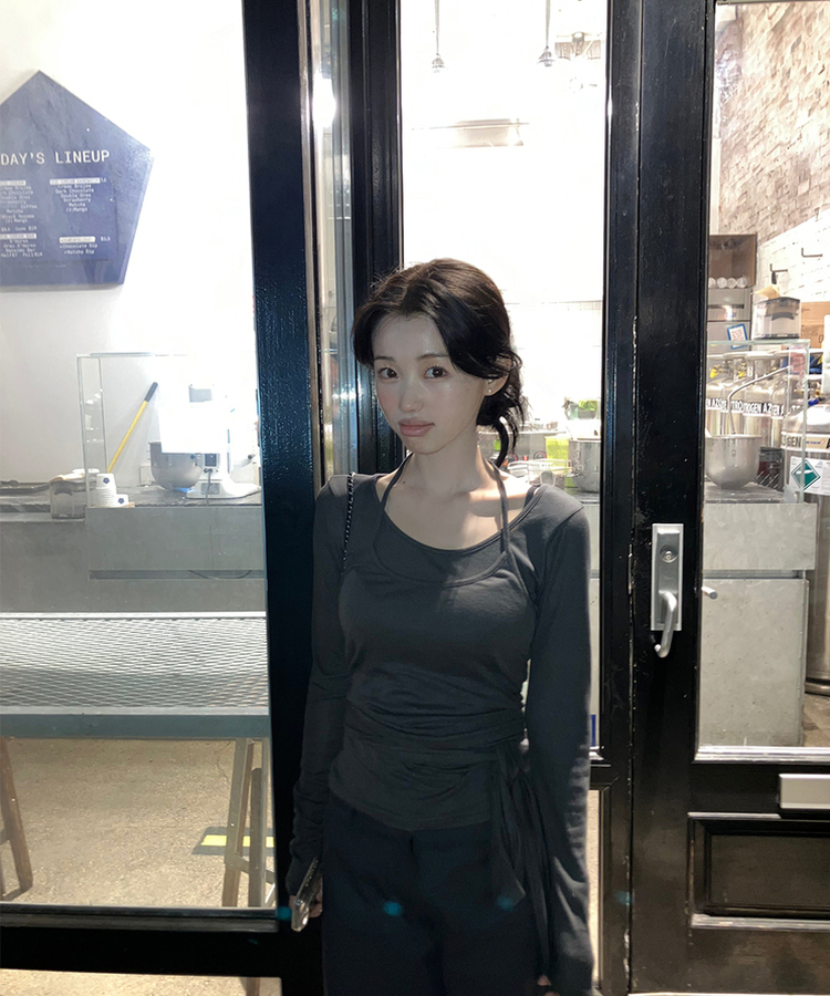 【SET】ラップレイヤード長袖Ｔシャツ CHARCOAL