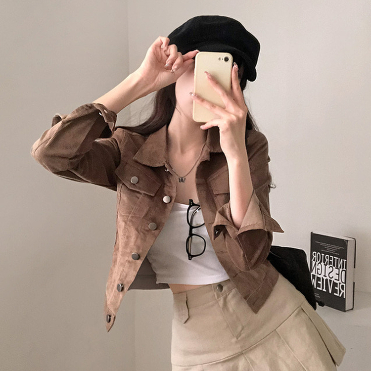 포켓 코듀로이 골덴 셔츠 자켓 브라운