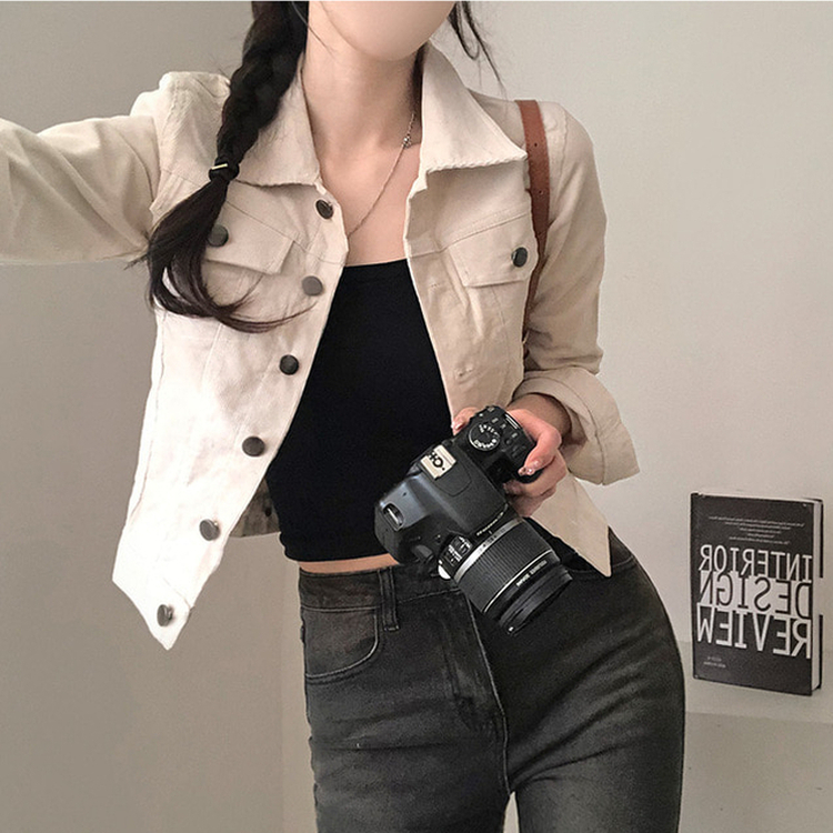 포켓 코듀로이 골덴 셔츠 자켓 아이보리