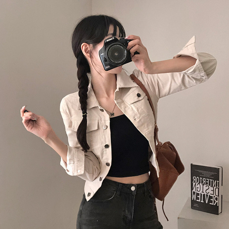 포켓 코듀로이 골덴 셔츠 자켓 아이보리