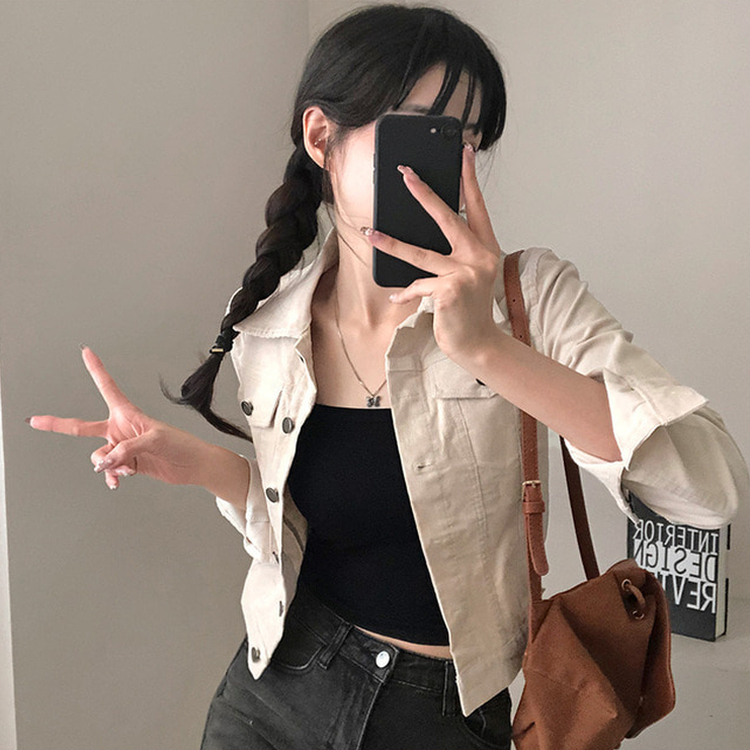 포켓 코듀로이 골덴 셔츠 자켓 아이보리