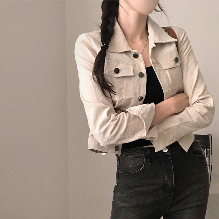 포켓 코듀로이 골덴 셔츠 자켓 아이보리