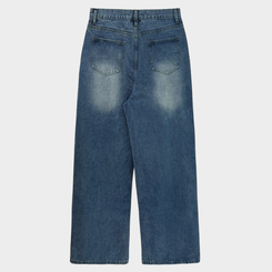 진정성 있는 데님캣워싱 중청 하이웨이스트 롱 와이드 데님팬츠