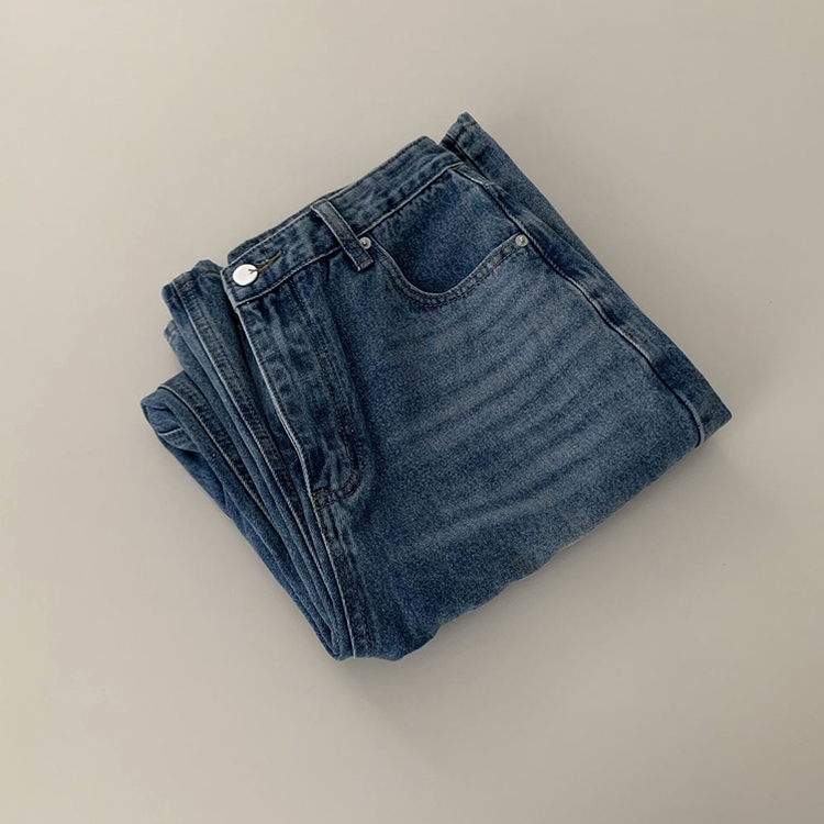 진정성 있는 데님캣워싱 중청 하이웨이스트 롱 와이드 데님팬츠