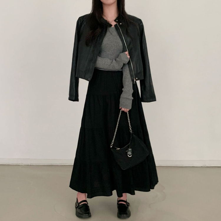 아무튼 가을스탠다드핏 바이커 크롭 레더 자켓