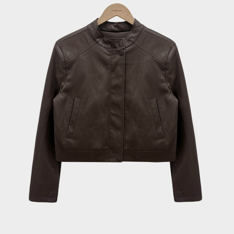 아무튼 가을스탠다드핏 바이커 크롭 레더 자켓
