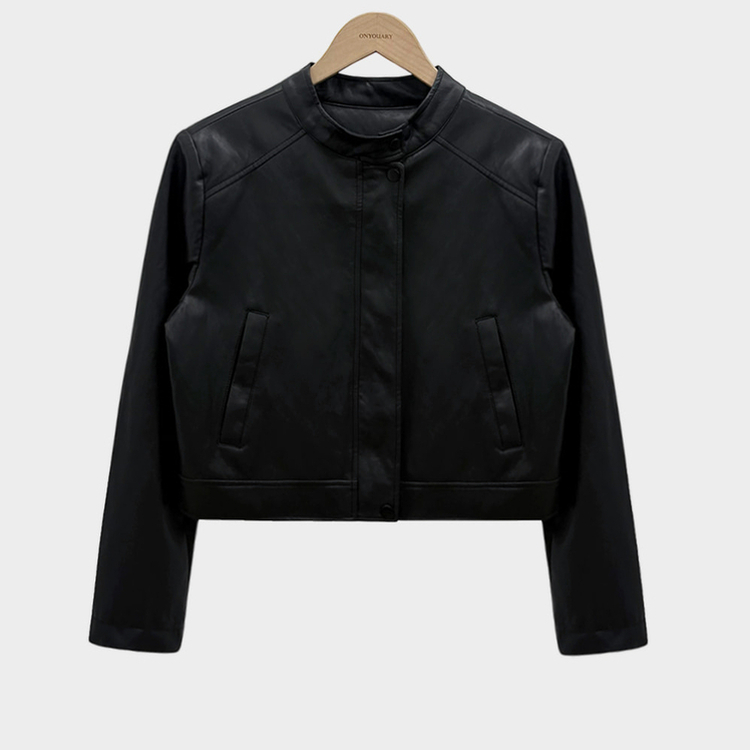 아무튼 가을스탠다드핏 바이커 크롭 레더 자켓