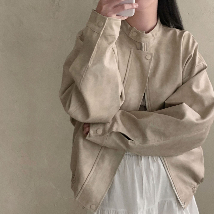 나염워싱 컬러깡패무광 고퀄 나염 블루종 오버핏 레더 자켓 점퍼 베이지