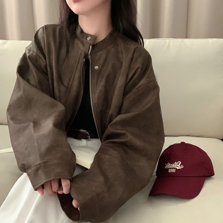 나염워싱 컬러깡패무광 고퀄 나염 블루종 오버핏 레더 자켓 점퍼 브라운