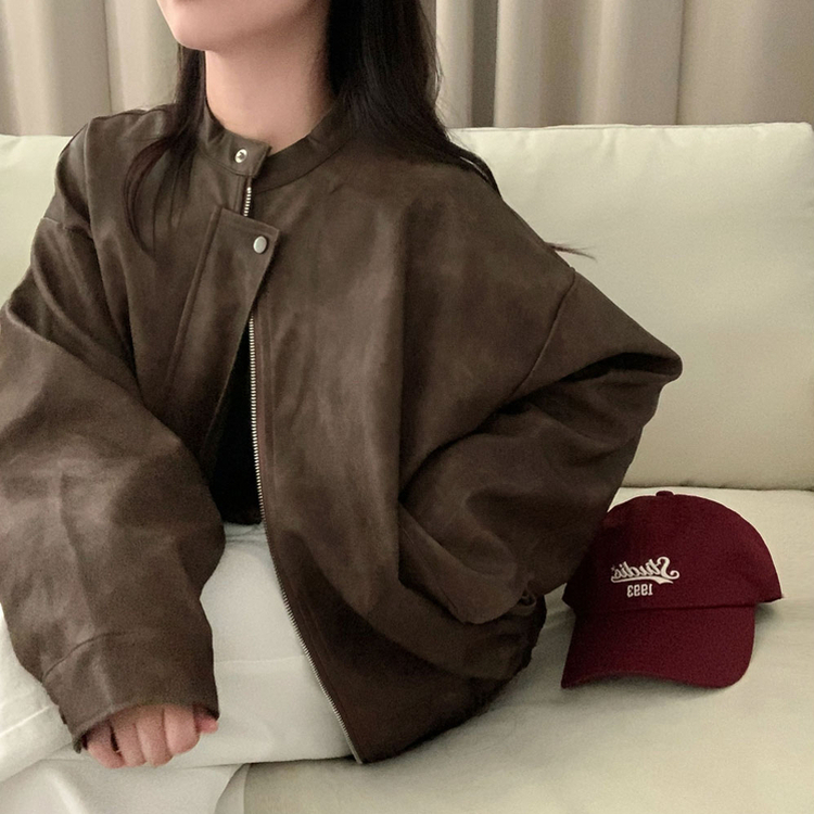 나염워싱 컬러깡패무광 고퀄 나염 블루종 오버핏 레더 자켓 점퍼 브라운