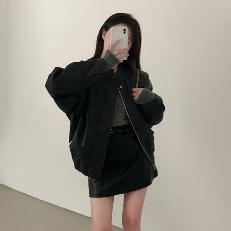 나염워싱 컬러깡패무광 고퀄 나염 블루종 오버핏 레더 자켓 점퍼 블랙