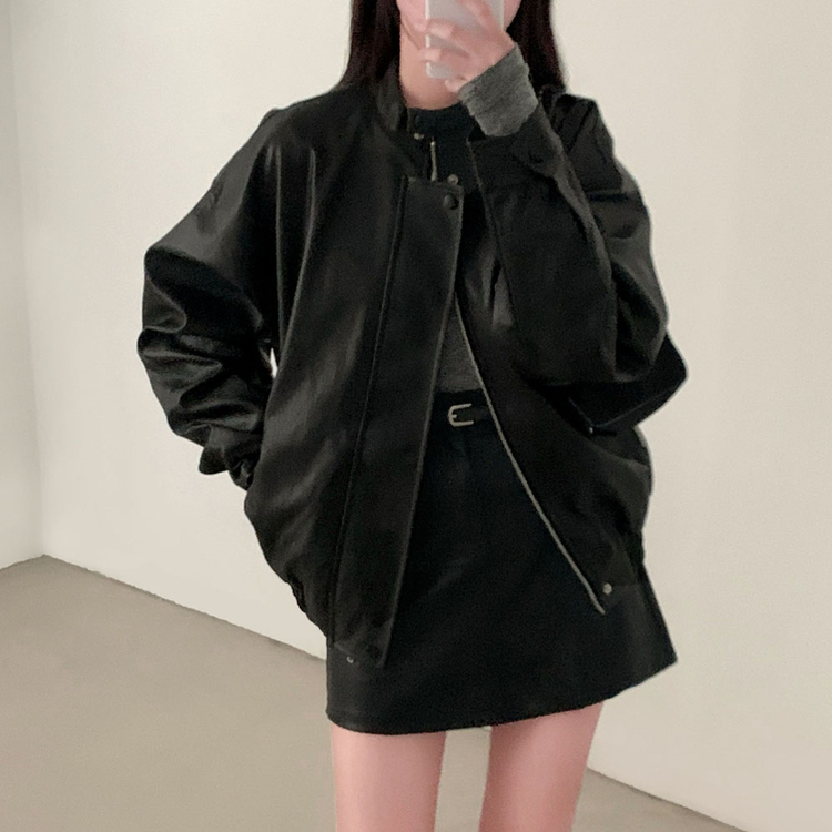 나염워싱 컬러깡패무광 고퀄 나염 블루종 오버핏 레더 자켓 점퍼 블랙