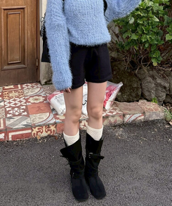 니트 숏 팬던트 팬츠 블랙