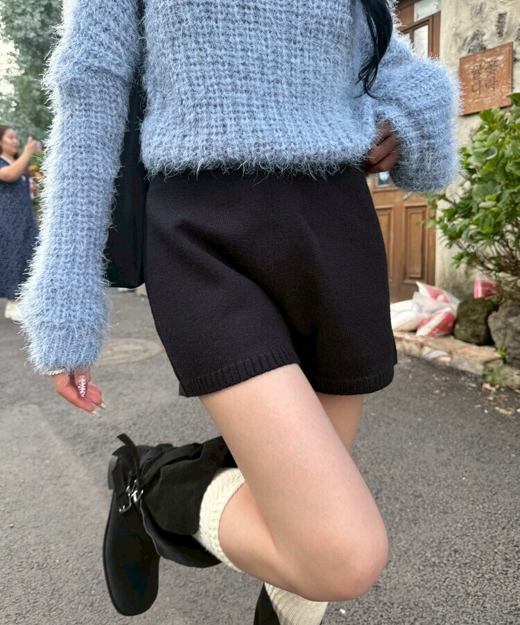 니트 숏 팬던트 팬츠 블랙