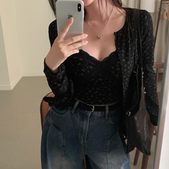 【SET】フラワーキャミソール カーディガン BLACK