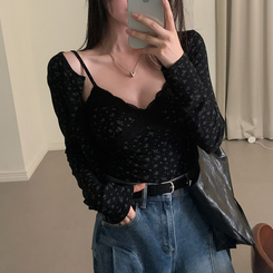 【SET】フラワーキャミソール カーディガン BLACK