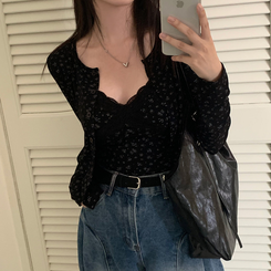 【SET】フラワーキャミソール カーディガン BLACK