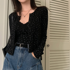 【SET】フラワーキャミソール カーディガン BLACK