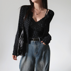 【SET】フラワーキャミソール カーディガン BLACK