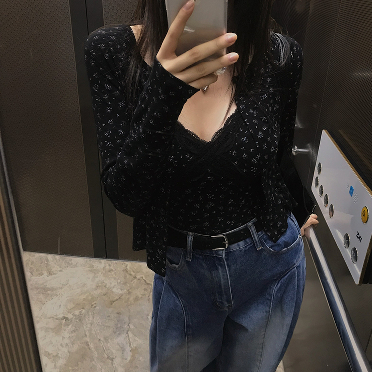 【SET】フラワーキャミソール カーディガン BLACK