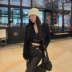 クロップニットカーディガン BLACK