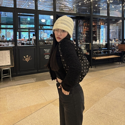 クロップニットカーディガン BLACK