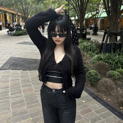 クロップニットカーディガン BLACK