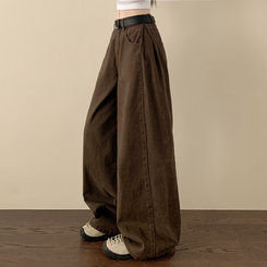 【丈別】スナップビジョサイドピンタックワイドパンツ BROWN