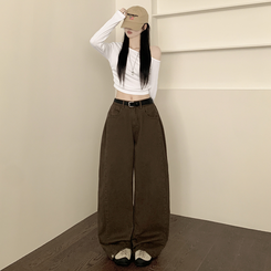 【丈別】スナップビジョサイドピンタックワイドパンツ BROWN