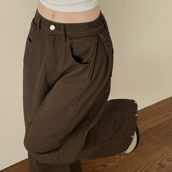 【丈別】スナップビジョサイドピンタックワイドパンツ BROWN