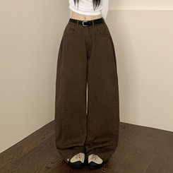 【丈別】スナップビジョサイドピンタックワイドパンツ BROWN