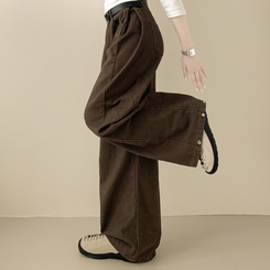 【丈別】スナップビジョサイドピンタックワイドパンツ BROWN