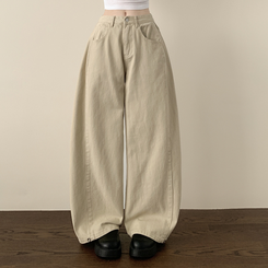 【丈別】スナップビジョサイドピンタックワイドパンツ BEIGE