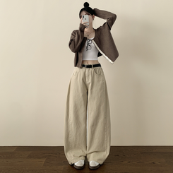 【丈別】スナップビジョサイドピンタックワイドパンツ BEIGE