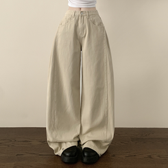 【丈別】スナップビジョサイドピンタックワイドパンツ BEIGE