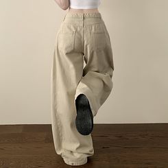 【丈別】スナップビジョサイドピンタックワイドパンツ BEIGE